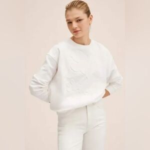 Mango Disney White Mickey and Friends Sweatshirt Embossed White Size S NWT